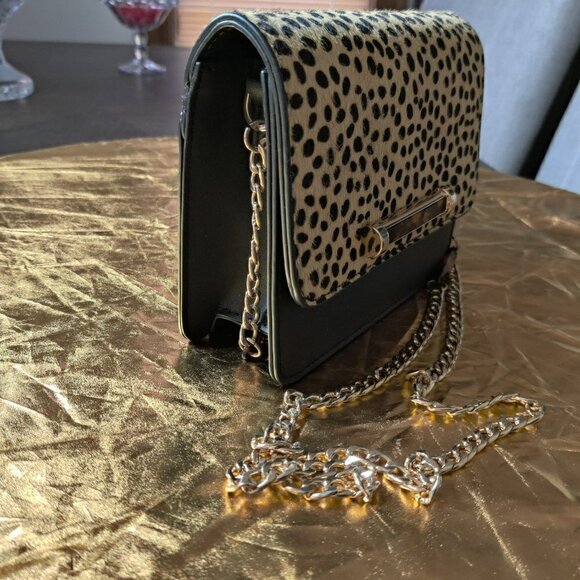 Ella Chain Strap Crossbody Bag, Faux cowhide. Gold Link Chain Strap. - Picture 3 of 9
